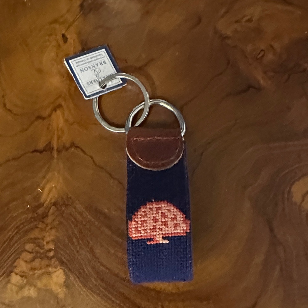 NWT Smathers & Branson Needlepoint and Leather Key Fob Chain